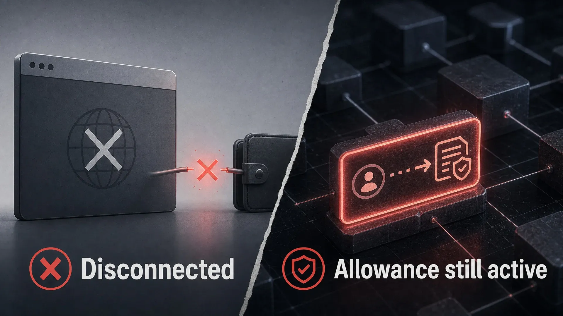 A disconnected wallet icon beside an active permission still pointing to a document.